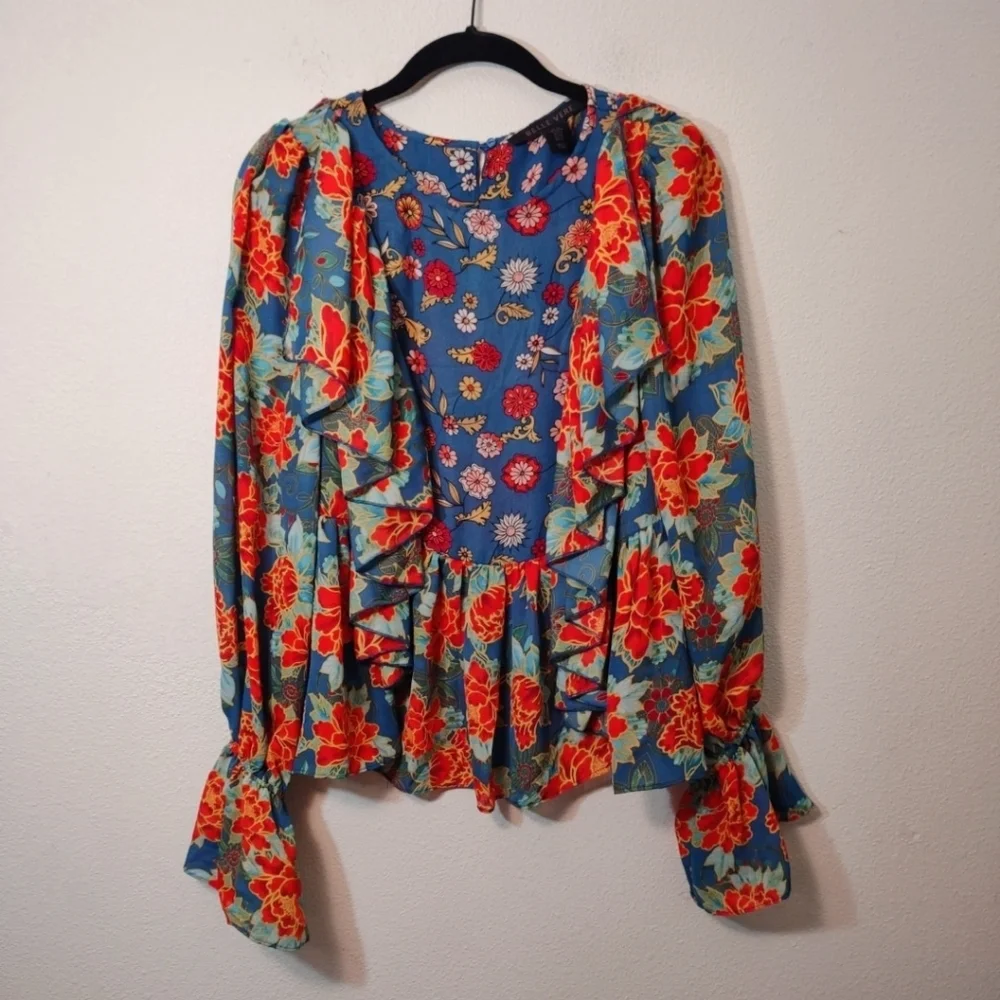 Belle Vere Floral Ruffle Long Sleeve Blouse XS - Picture 1 of 5